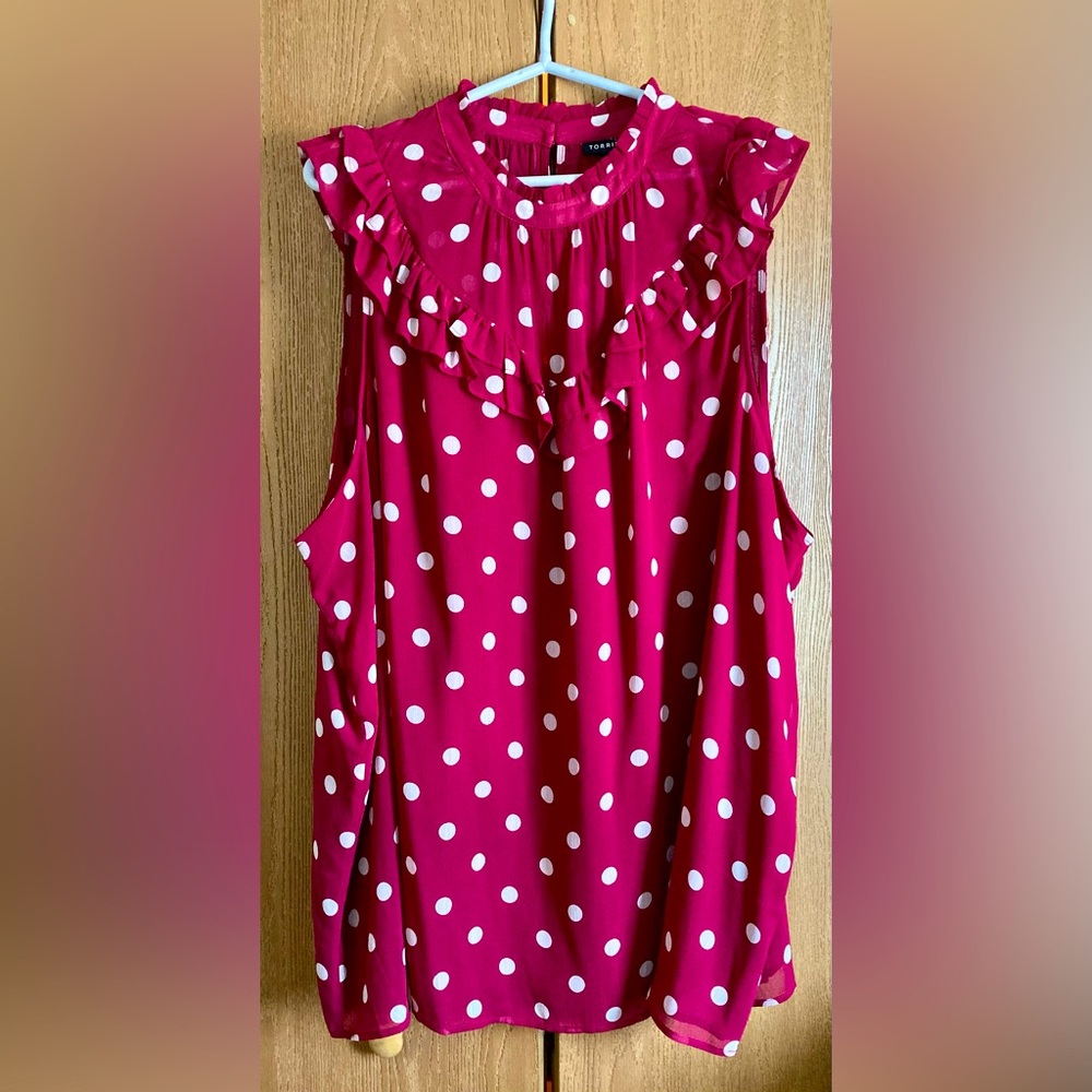 Torrid Pink Ruffled Sleeveless Blouse with Bib Collar